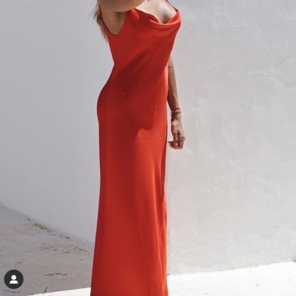 Zara NWT Bloggers Favorite Red Silk Camisole Dress Small - Picture 9 of 11